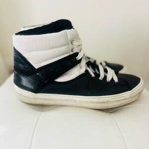 Salvatore Ferragamo Black & White Leather High Top Sneakers Size 9